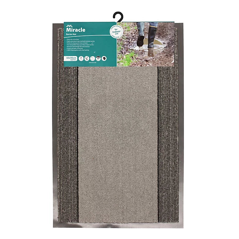 Jvl Miracle Grey With Charcoal Stripes Barrier Mat, 60 X 90 Cm