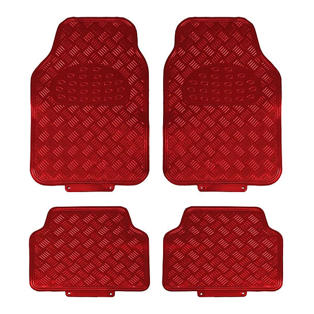 Jvl Titan Car Mat Set Metallic Design With Rubber Backing, Red