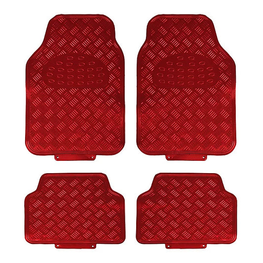 Jvl Titan Car Mat Set Metallic Design With Rubber Backing, Red