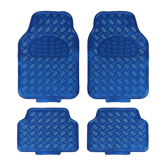 Jvl Titan Car Mat Set Metallic 4-Piece Set With Rubber Backing, Blue