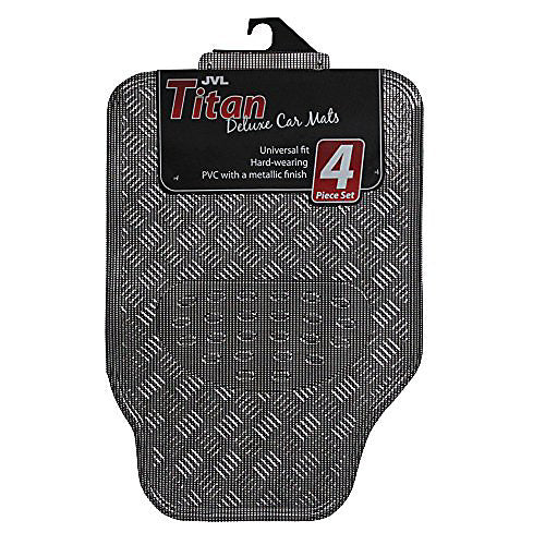 Jvl Carbon Metallic Checker Plate Look Sports Car Mat Set