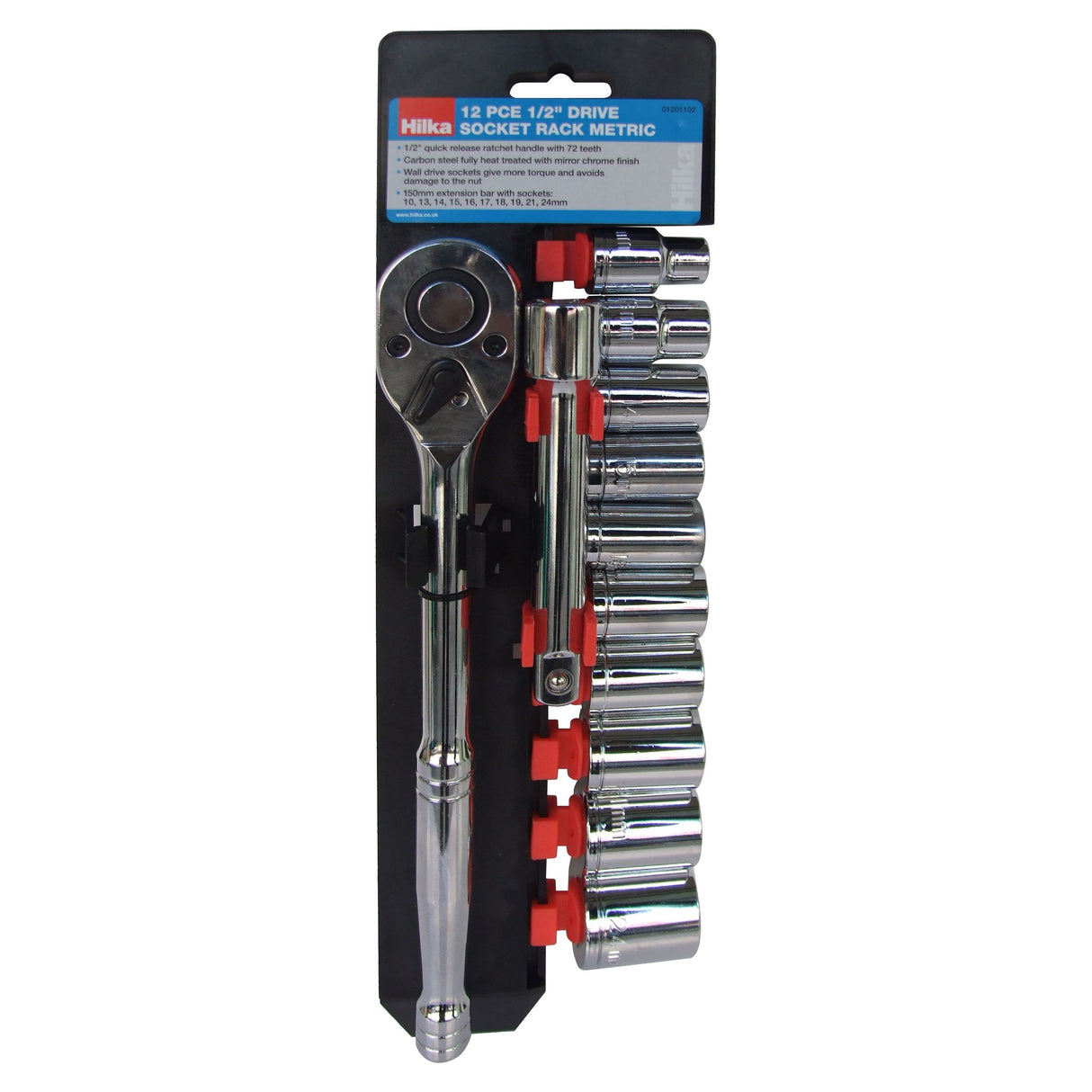 Hilka 12-Piece 1/2" Metric Socket Rack - Precision Tool Set