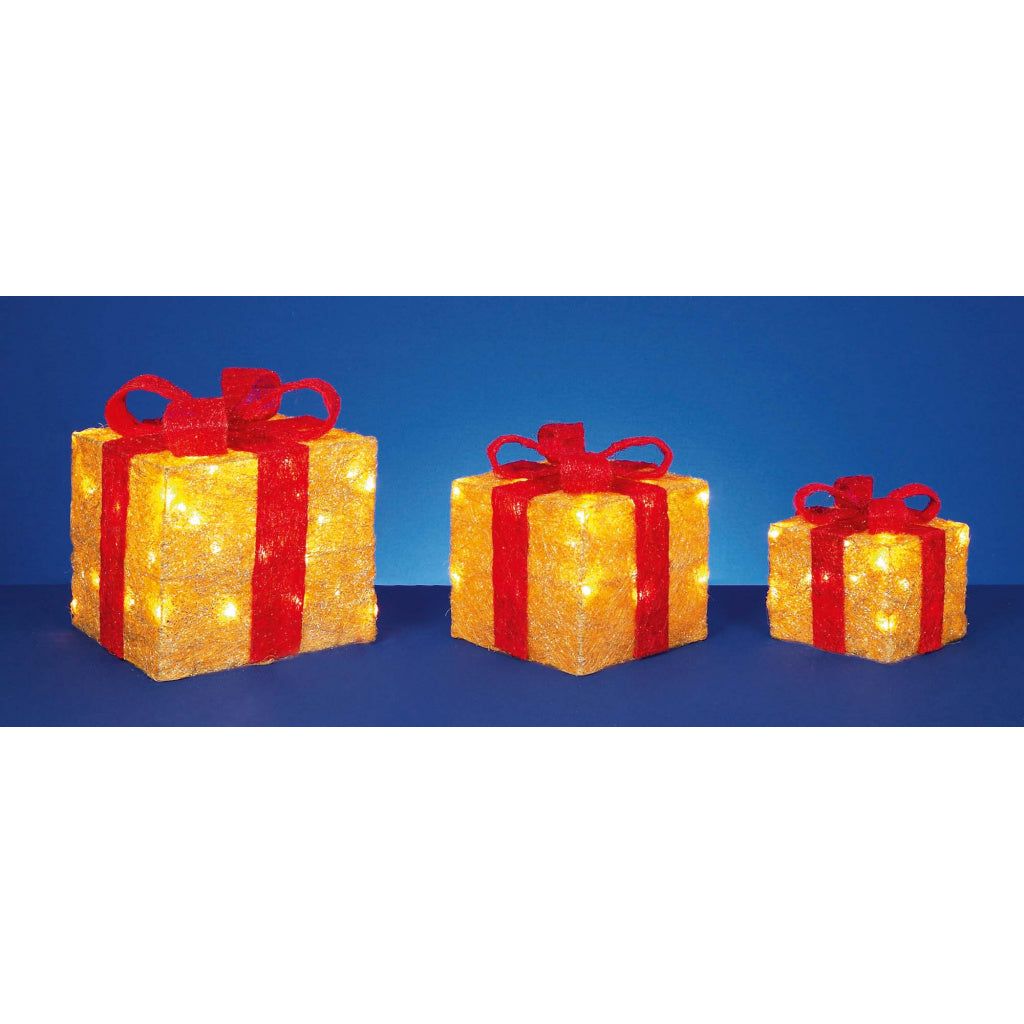 Premier LED Glitter Parcels 3 Piece Gold/Red