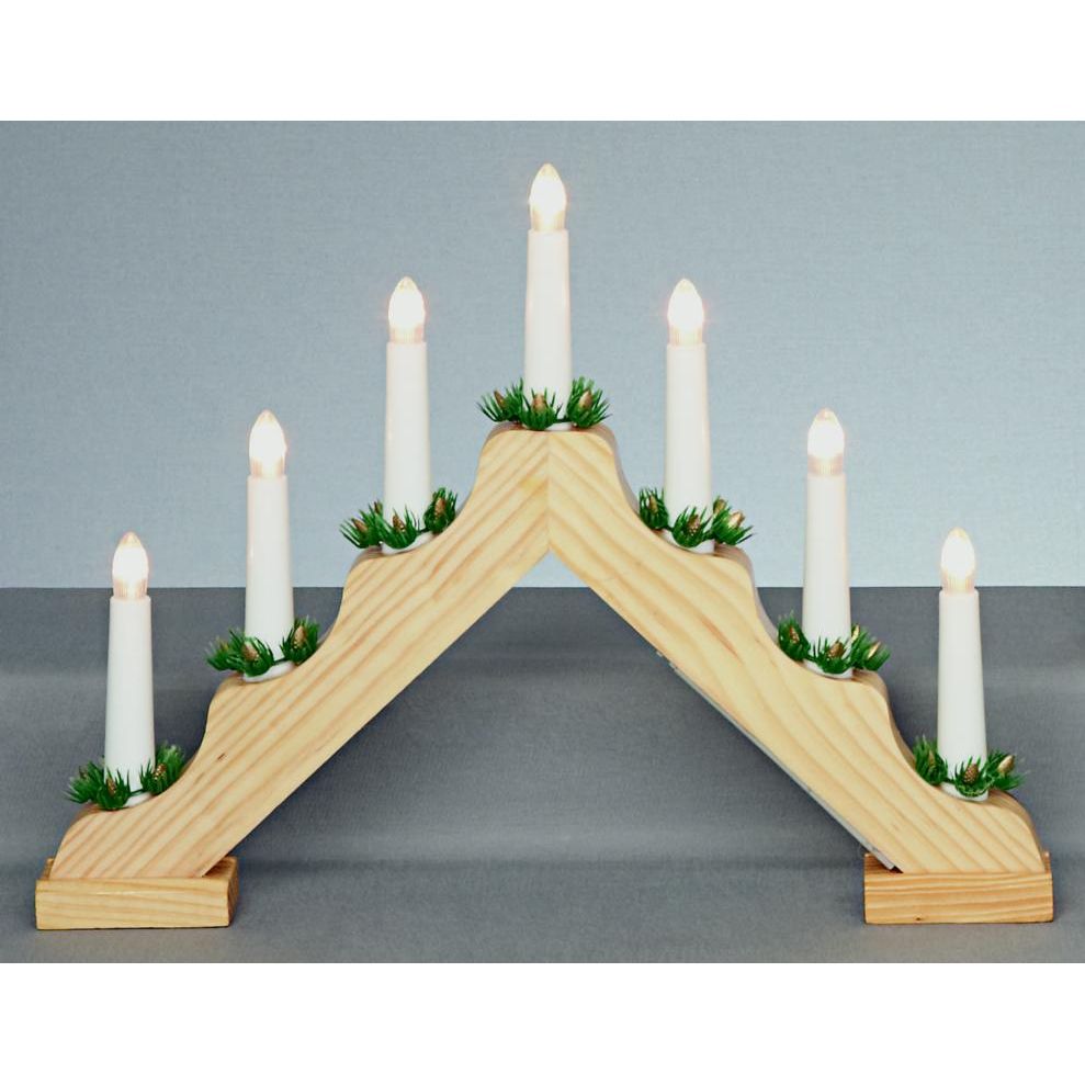 Premier Battery Operated 7 LED Wooden Candlebridge 40cm