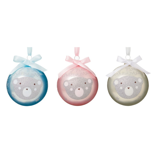 Premier Baby Glass Baubles Pink, Blue & White 80mm 3 Assorted