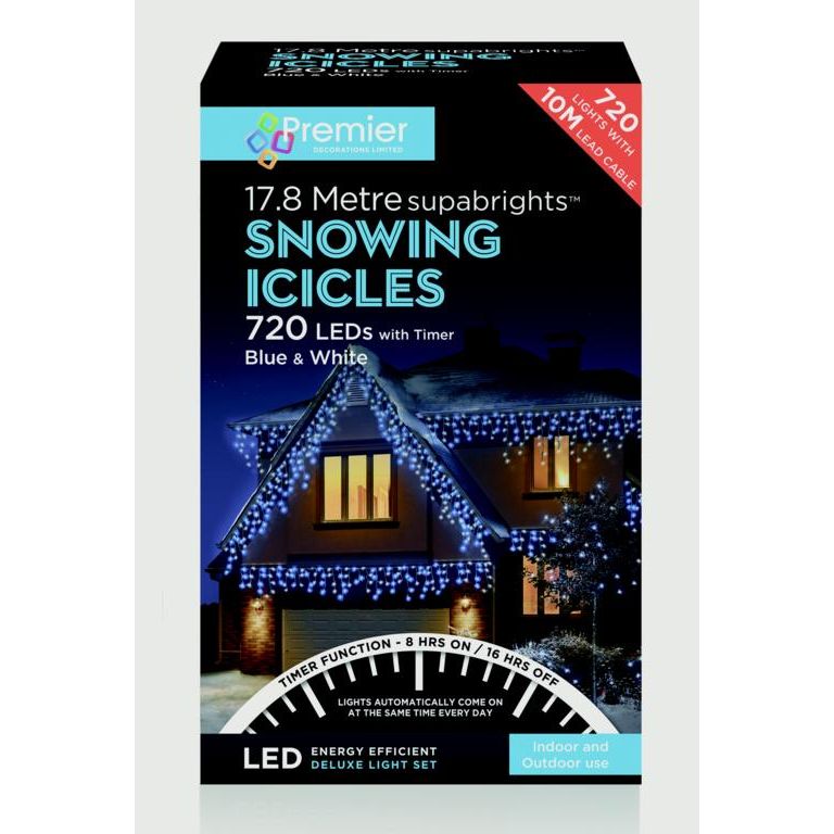 Premier Snowing Icicles With Timer Blue & White 360 LED