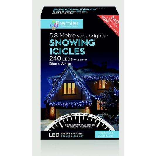 Premier Snowing Icicles With Timer Blue & White 360 LED