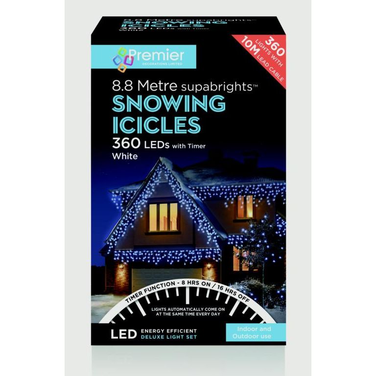 Premier Snowing Icicles With Timer White 240 LED