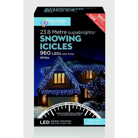 Premier Snowing Icicles With Timer White 240 LED