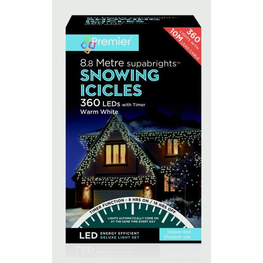 Premier Snowing Icicles With Timer Warm White 480 LED