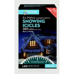 Premier Snowing Icicles With Timer Blue & White 360 LED