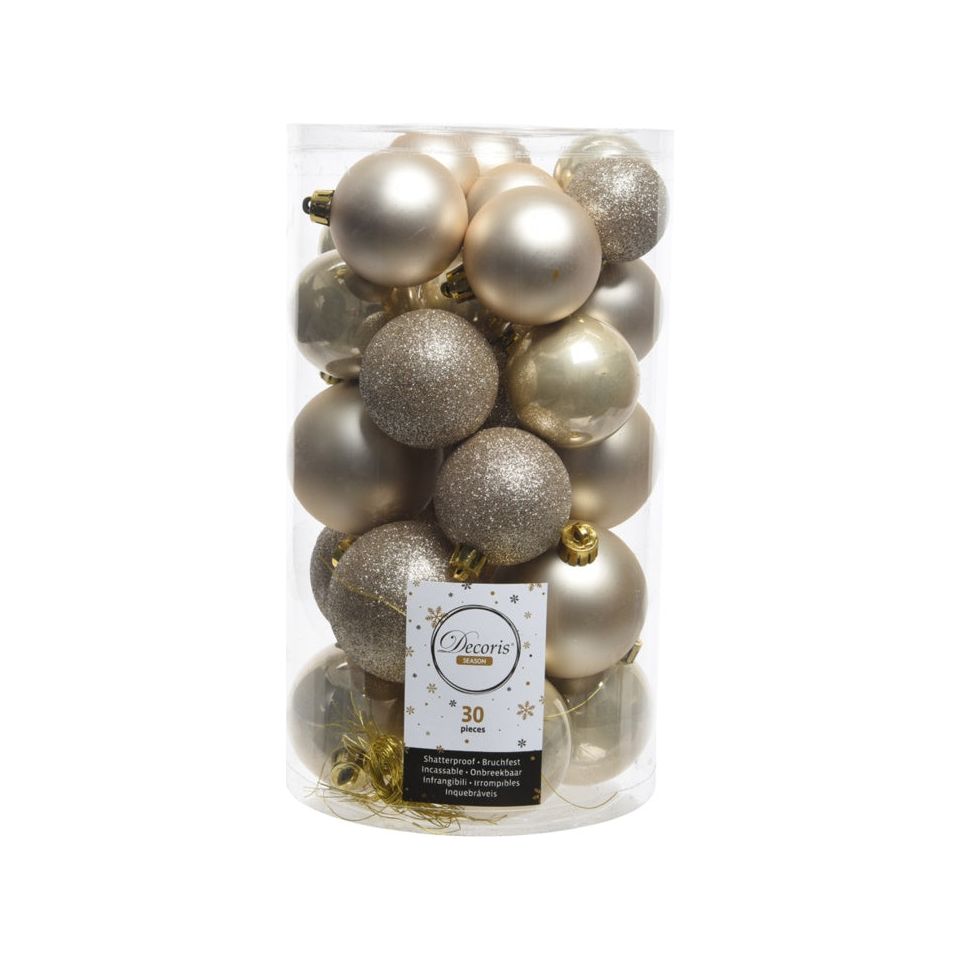 Kaemingk Shatterproof Baubles Mixed Tube of 30 Pearl