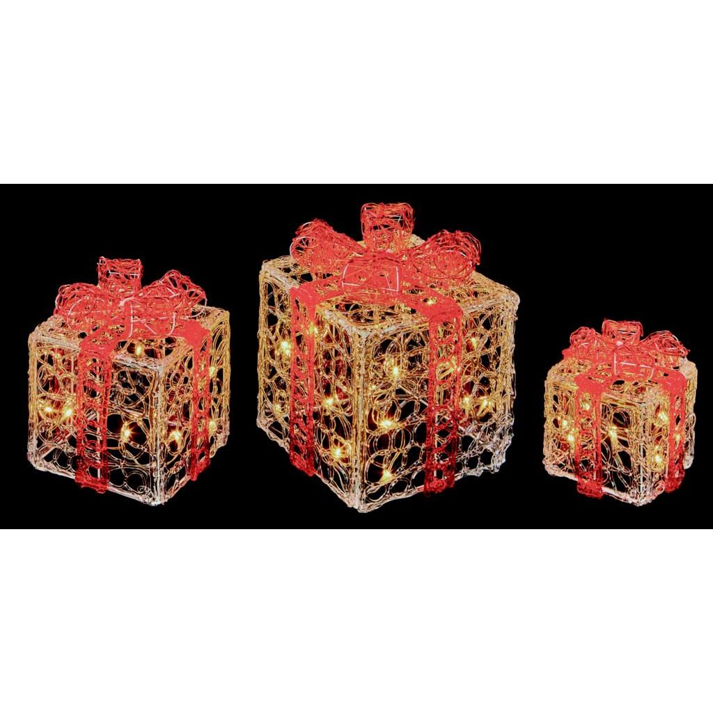 Premier Acrylic Clear Red Parcels with White LEDS 3 piece