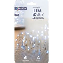 Premier 40 LED Indoor Ultrabrights With Timer White/Silver Wire