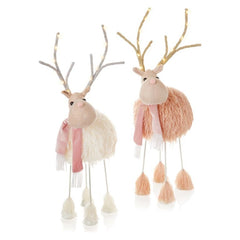 Premier Cream or Pink Fur Reindeer 52 x 25cm Battery Operated LED