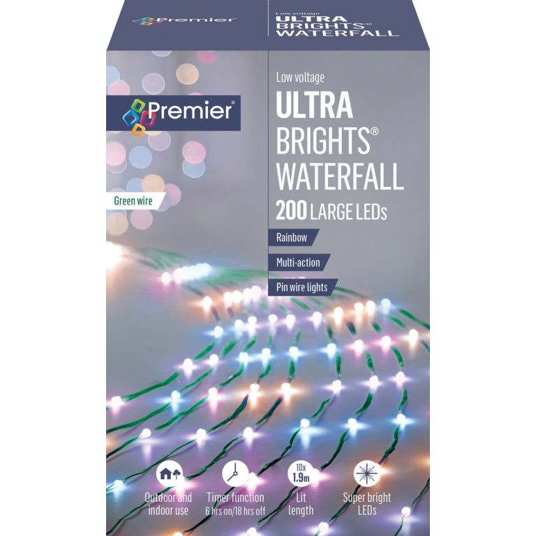 Premier 200 LED Ultrabright Waterfall Rainbow/Green Cable