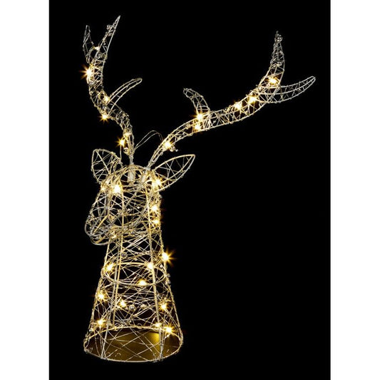 Premier Lit Stags Head Silver 30 Warm White LEDs 42cm