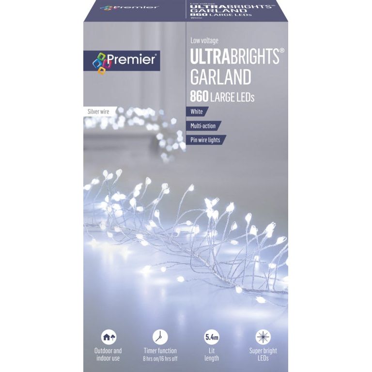 Premier Multi Action Ultra Bright Garland Silver Wire White