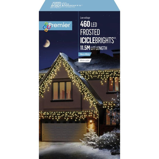 Premier Multi Action Frosted Cap Icicles 640 LED White/Cable