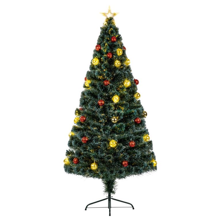 Premier Green Fibre Optic Tree With Pin Wire LED Baubles 80cm