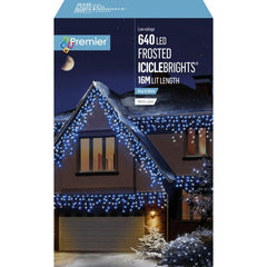 Premier Multi Action Frosted Cap Icicles 640 LED White/Cable