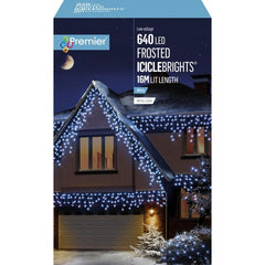 Premier Multi Action Frosted Cap Icicles 640 LED White/Cable