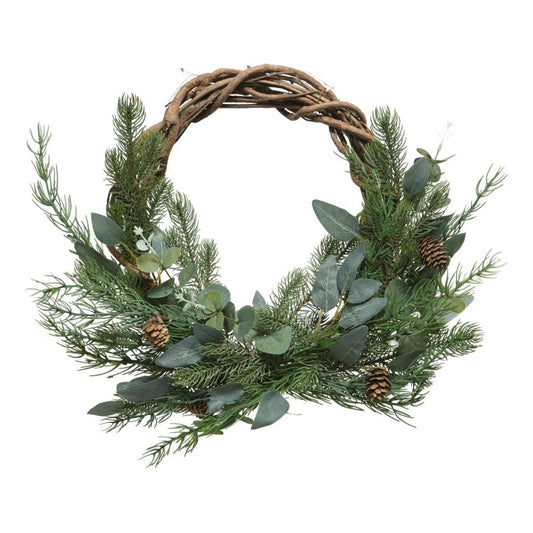 Kaemingk Decorative Wreath Leaves Pinecones Green