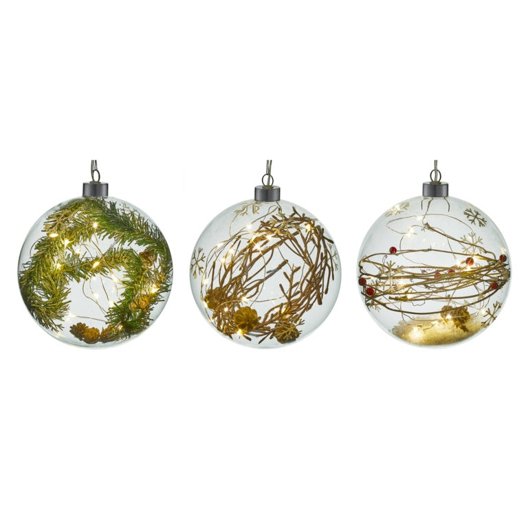 Premier Lit Glass Bauble Warm White 15 LED 15cm