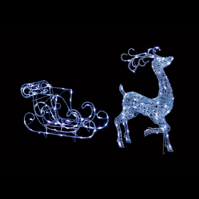 Premier Reindeer & Sleigh 140 White LED 1m