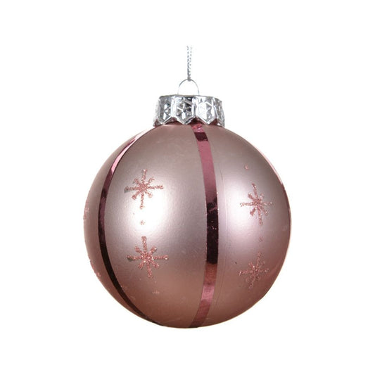 Kaemingk Shatterproof Matt Bauble With Snowflake 8cm Blush Pink