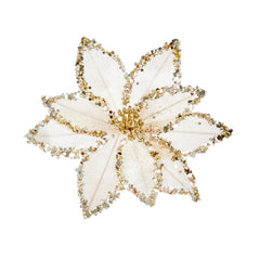 Premier Beaded Poinsettia On Clip Gold 20cm