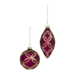 Premier Matt Plum Glass Bauble With Gold Design 80-130 Assorted