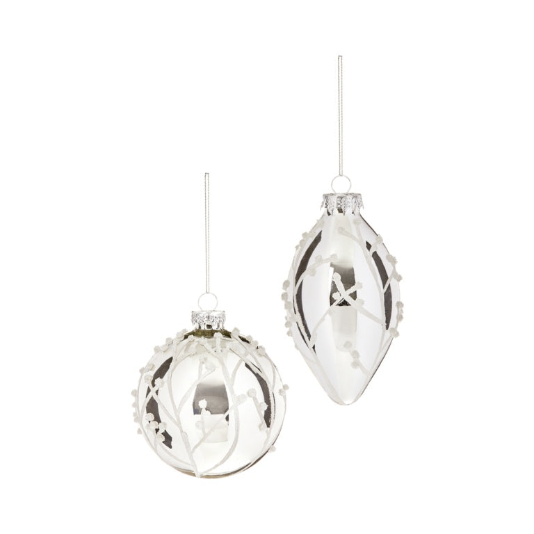 Premier Shiny Silver Glass Bauble With White Glitter Branch 80-110cm Assorted