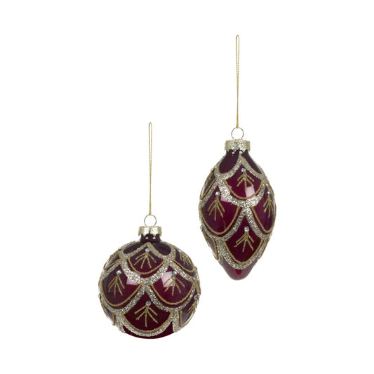 Premier Shiny Plum Scallop Glass Bauble  With Glitter 80-110cm Assorted