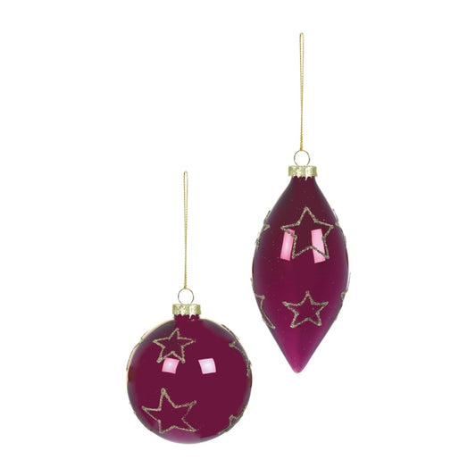 Premier Shiny Plum Glass Bauble With Stars 80-130 Assorted