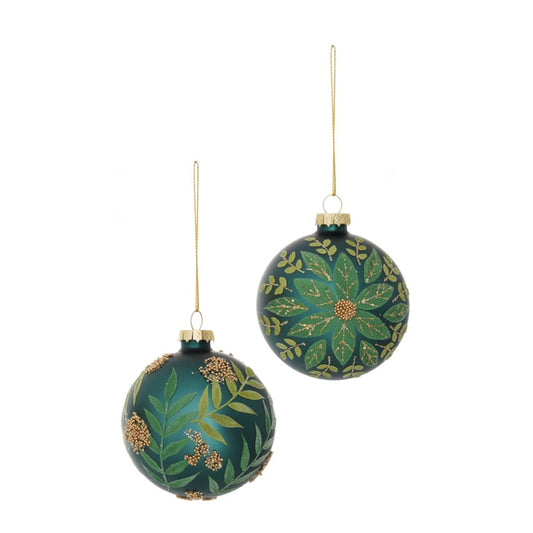 Premier Blue Green With Gold Flower Bauble 80mm Assorted