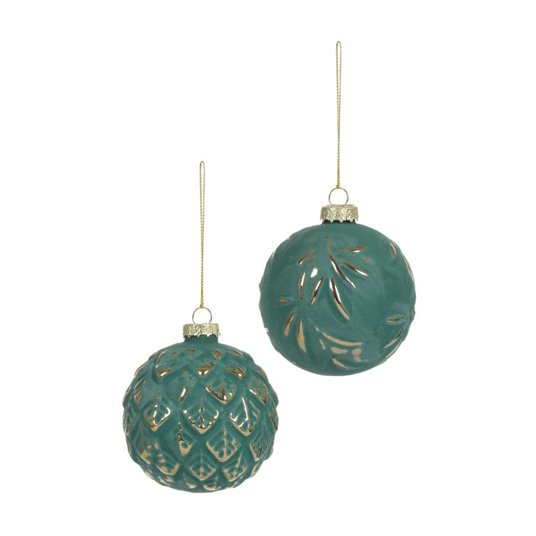 Premier Emerald Glass Bauble With Gold Branch Design 80mm Assorted