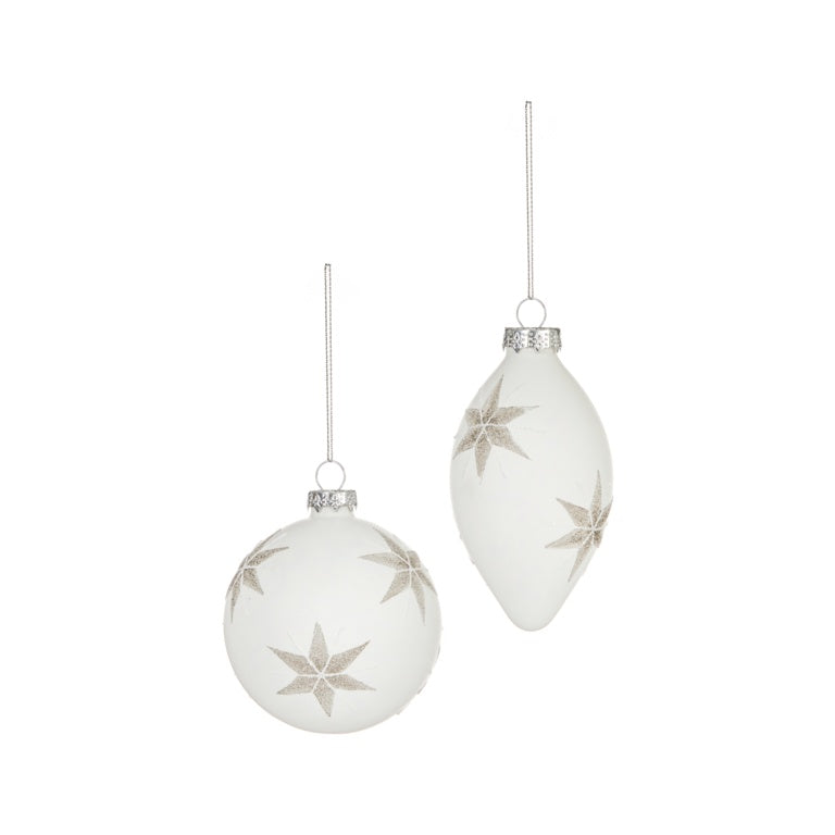 Premier White Glass Bauble With Silver Snowflake Star 80-110cm Assorted