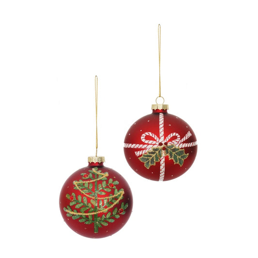 Premier Red Matt Glass Bauble 80mm Assorted