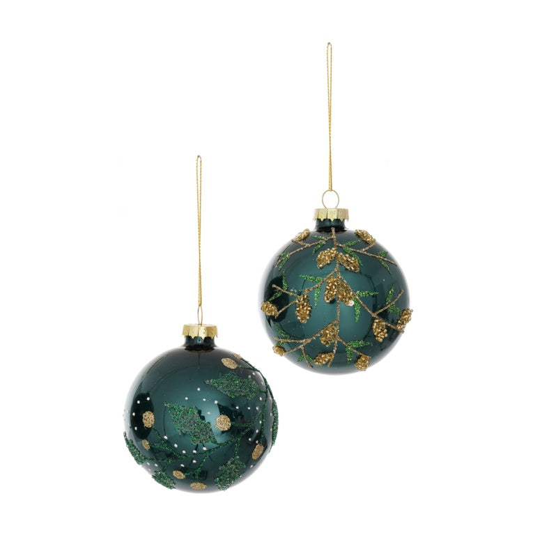 Premier Blue Green Enamel Bauble With Bead Flower 80mm