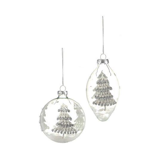 Premier Clear  Glass Bauble With Silver Glitter Tree 80-110cm Assorted