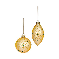 Premier Matt Gold Bauble With Glitter Swirl & Green Jewels 80-120 Assorted