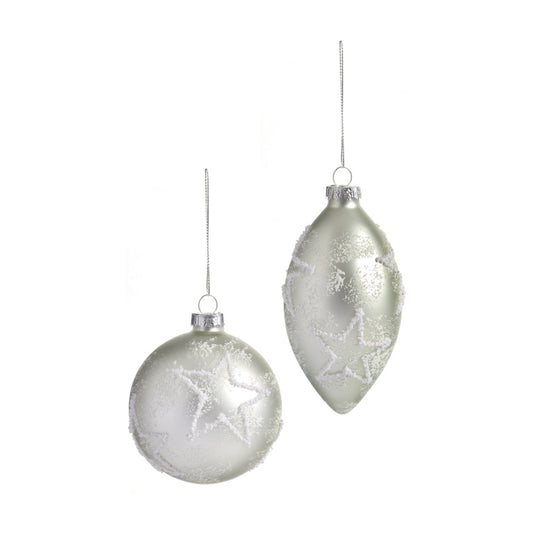 Premier Matt White Glass Bauble With White Stars 80-120 Assorted