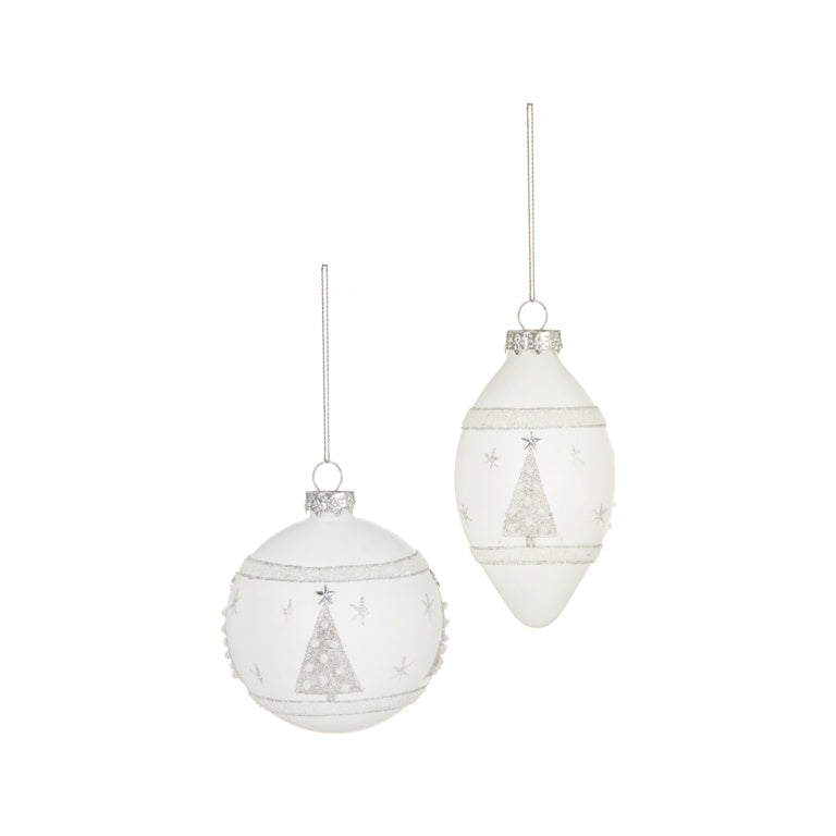 Premier Matt White Glass Bauble With Silver Glitter Tree 80-110cm Assorted