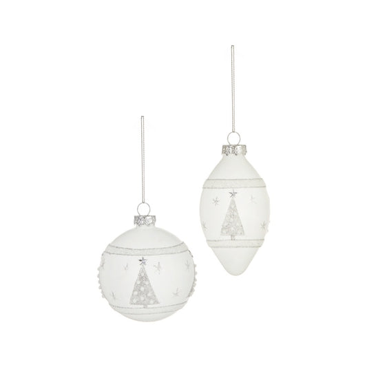 Premier Matt White Glass Bauble With Silver Glitter Tree 80-110cm Assorted