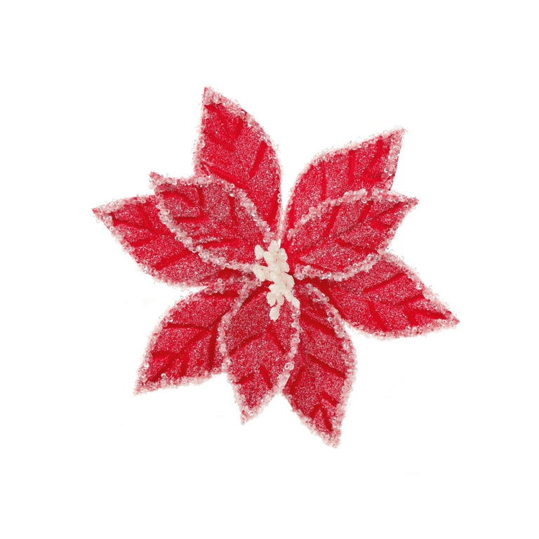 Premier Red White Iced Poinsettia Flower 21cm