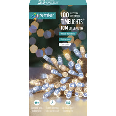 Premier 100 LED Multi Action Battery Operated TIMELIGHTS™ White/Warm White/Clear Cable