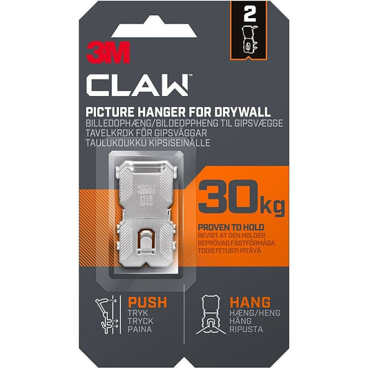 3M CLAW Steel Claw Drywall Picture Hanger, Pack of 2, 30kg