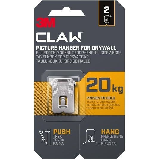 3M CLAW Drywall Picture Hanger 20 kg 3PH20-2UKN, 2 hangers