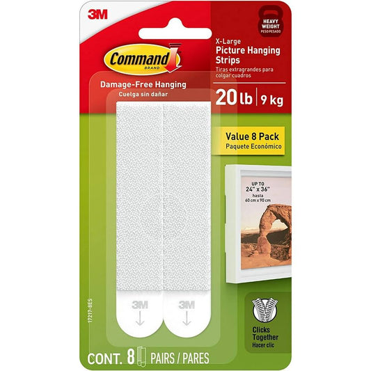3M Command Picture Hanging Strips, X-Large, White, 8 Count  17217-8ES